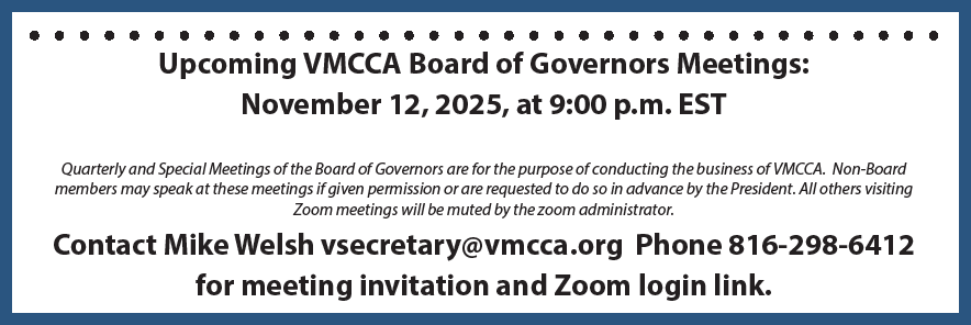 VMCCA Board of Governors Meetings