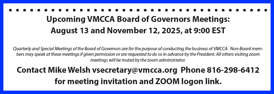 VMCCA Board of Governors Meetings