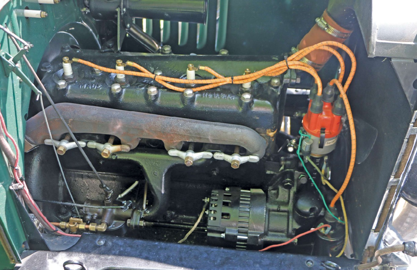 Right side of Model T engine showing modifications