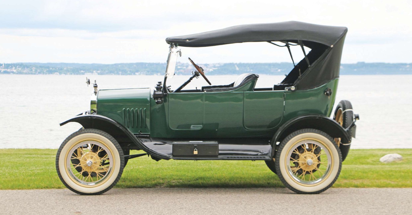 Model T parked by the water
