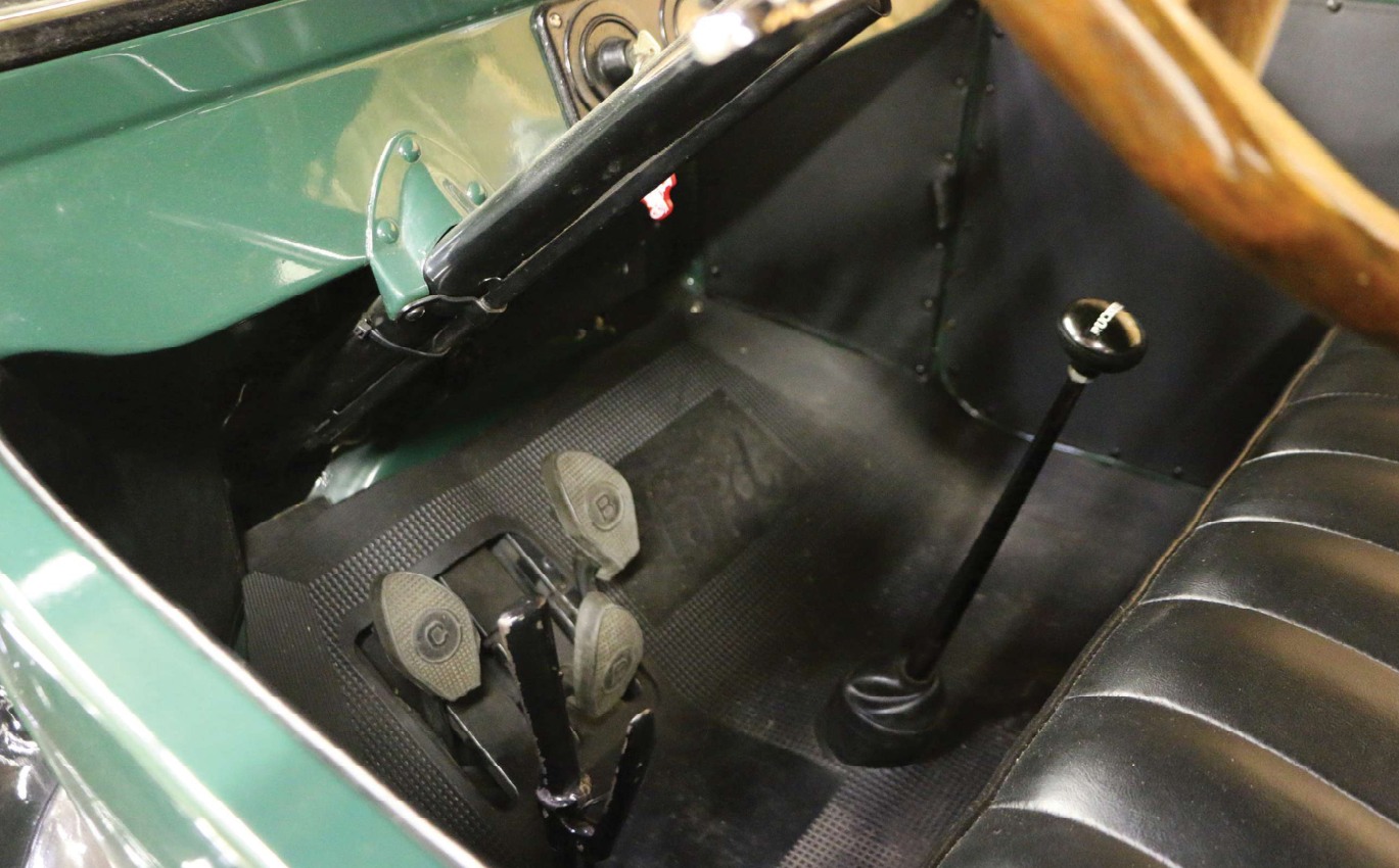 Model T pedals, hand brake, and Ruckstell shift lever