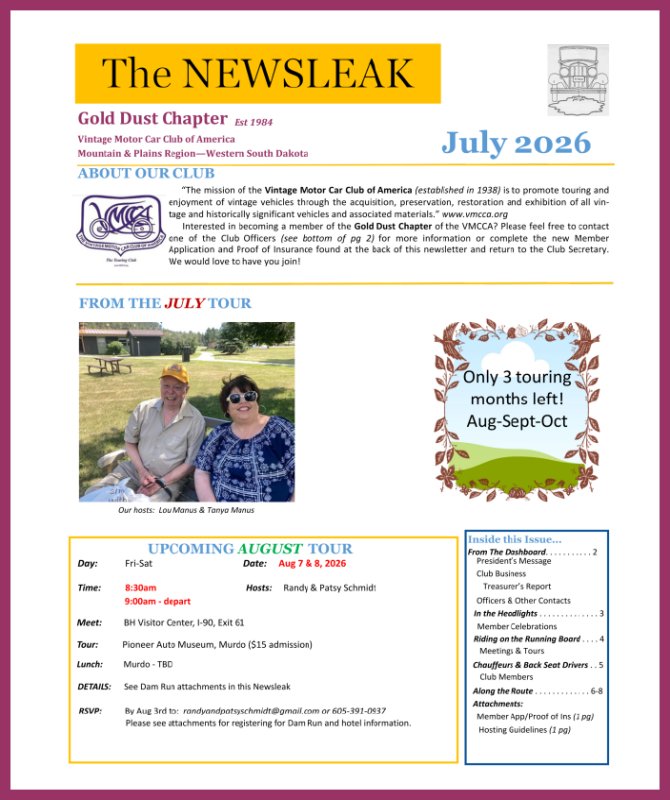 Graphic from the VMCCA August 2026 Touring Chronicle